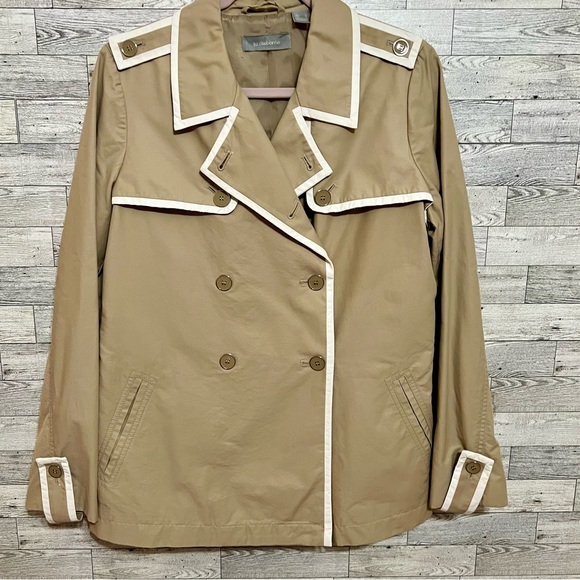 Liz Claiborne Jackets & Blazers - Liz Claiborne Size Large Khaki With White Trim Lined Rain/Trench Jacket Buttons
